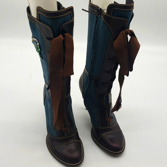 GIUSEPPE ZANOTTI LEATHER & DENIM JEANS BOOTS 2 1/2 INCH HEELS 👠 SIZE 40 - Picture 6 of 15